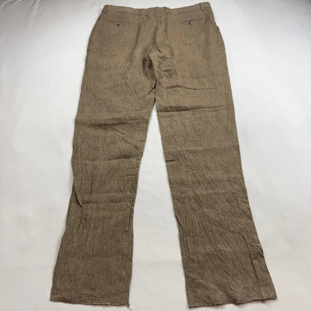 Joseph Abboud Heritage Pants Mens 38W Brown 100% Linen Leomaster Italian Fabric